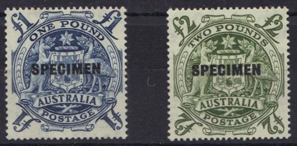 1949/50 Arms £1 & £2 overprinted SPECIMEN. MLH ... Image 1++