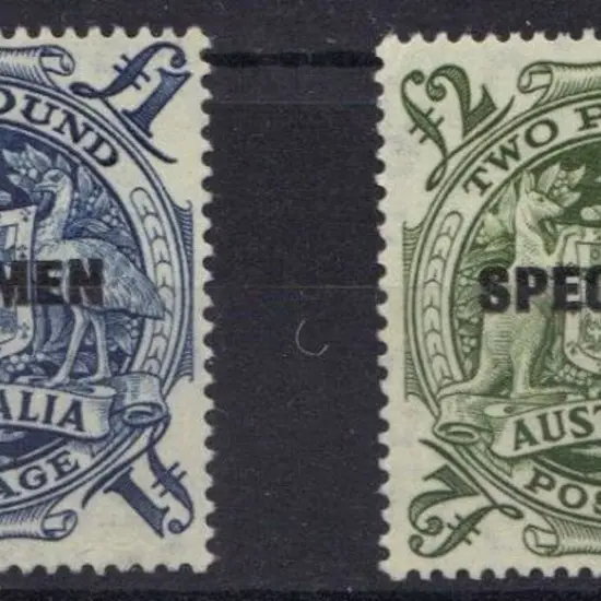 1949/50 Arms £1 & £2 overprinted SPECIMEN. MLH ...