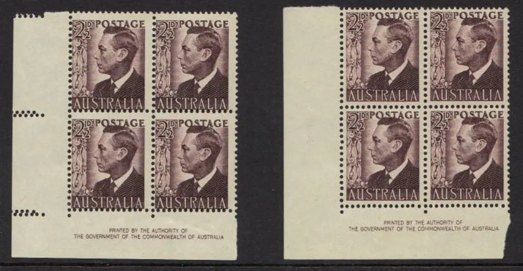 1951 1½d KGVI purple brown imprint block of 4 with ... Image 1++