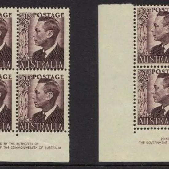 1951 1½d KGVI purple brown imprint block of 4 with ...