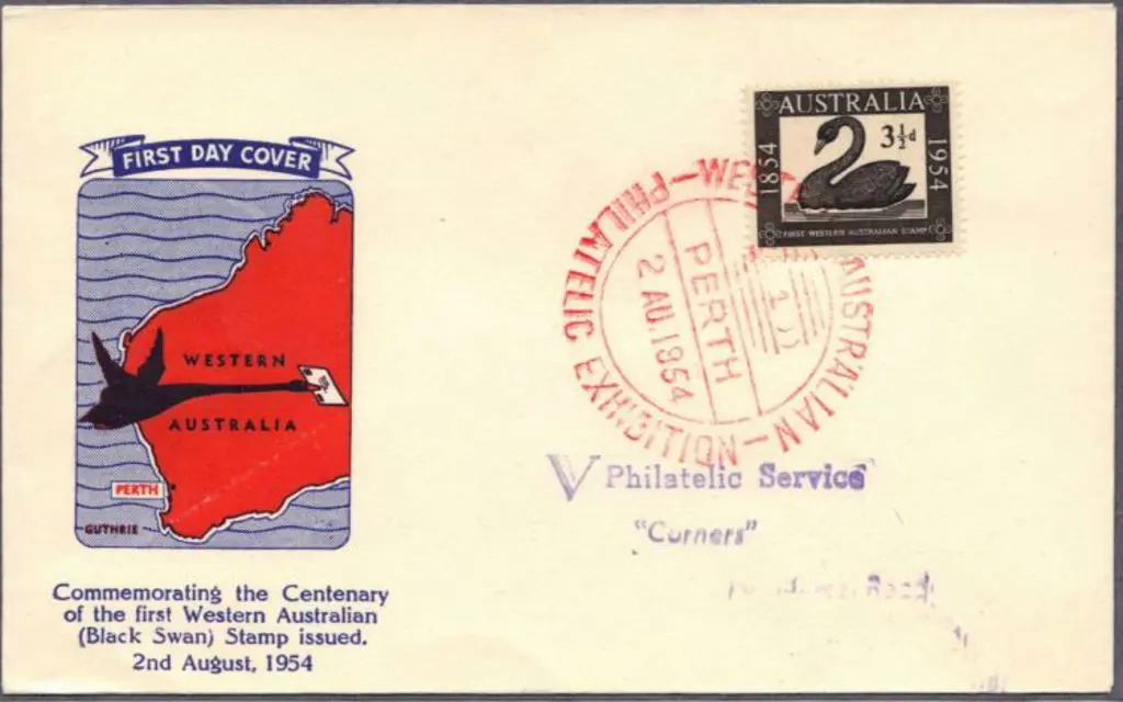 1954 (2nd Aug) WAPEX 1954 commem pmk in red on 3½d ... Image 1++