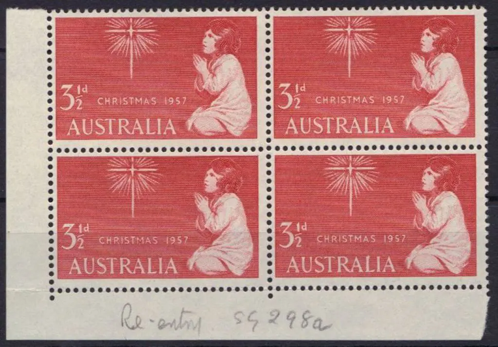 1957 3½d Christmas re-entry flaw in corner ... Image 1++