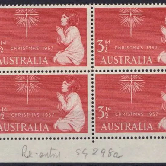 1957 3½d Christmas re-entry flaw in corner ...