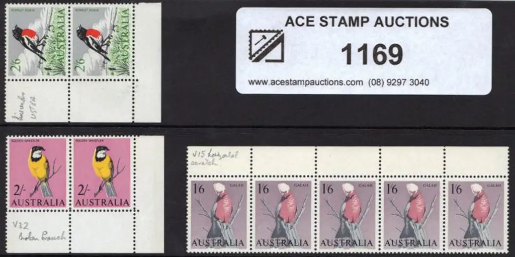1965 1/6d Galah marginal strip of 5 with "sloping ... Image 1++