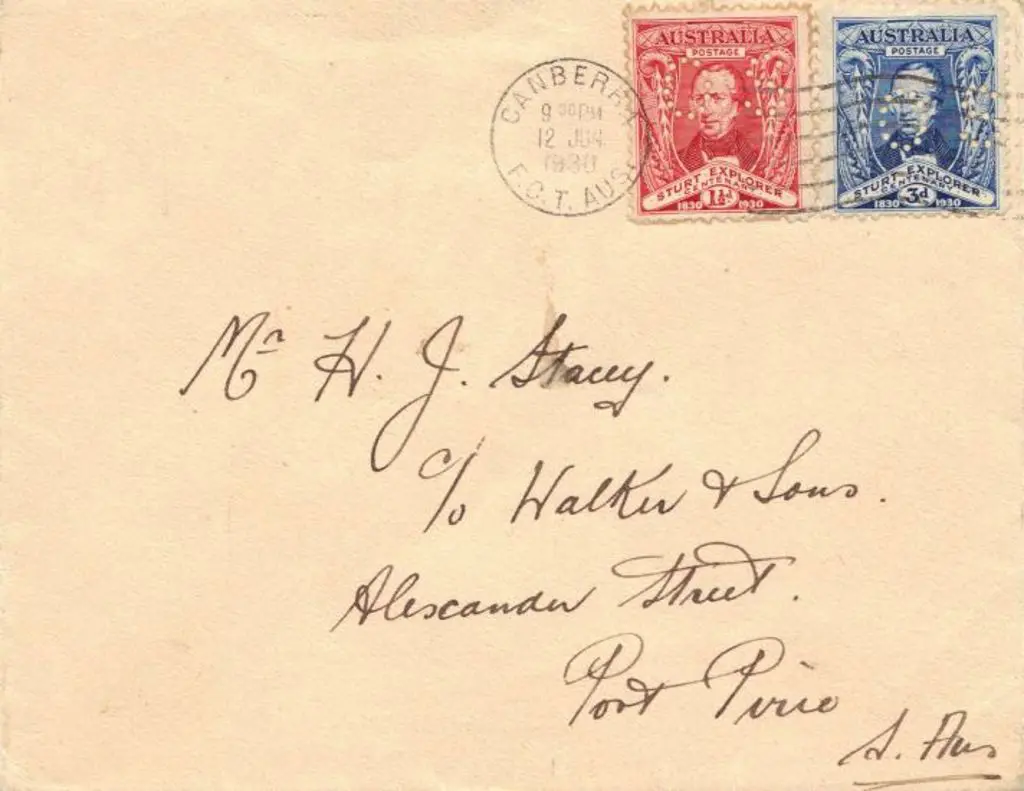 1930 (12th June) 1½d & 3d Sturt perfined OS on ... Image 1++