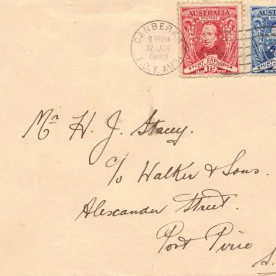 1930 (12th June) 1½d & 3d Sturt perfined OS on ...