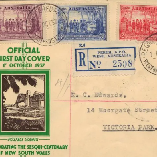1937 (1st Oct) NSW Sesqui-Cent set of 3 FDC on ...