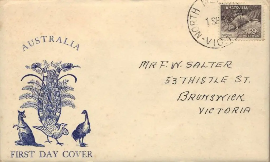 1938 (1st Sept) 9d platypus on Kufner FDC. Hand ... Image 1++