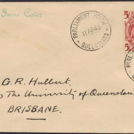 1949 (11th April) 5/- Arms on FDC hand addressed ...