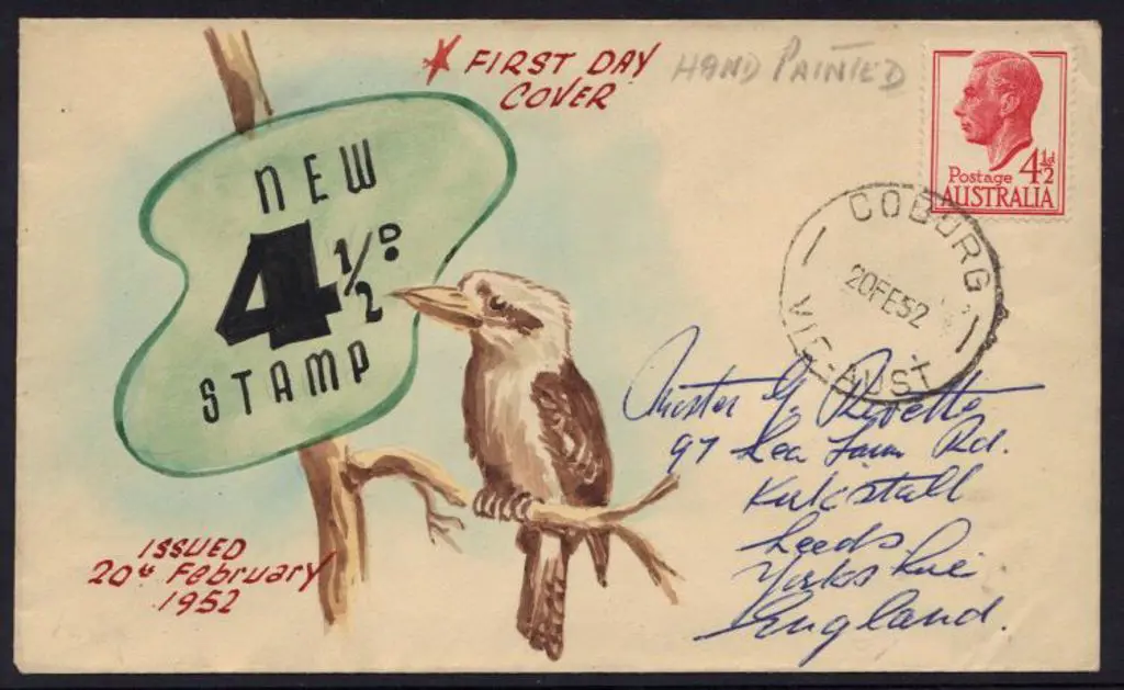 1953 (21st April) 3½d brown-red QEII hand painted ... Image 1++