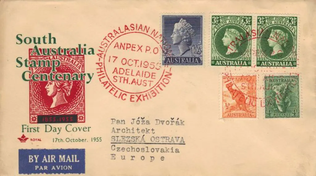 1955 (17th Oct) SA Stamp Cent FDC on Royal illust ... Image 1++