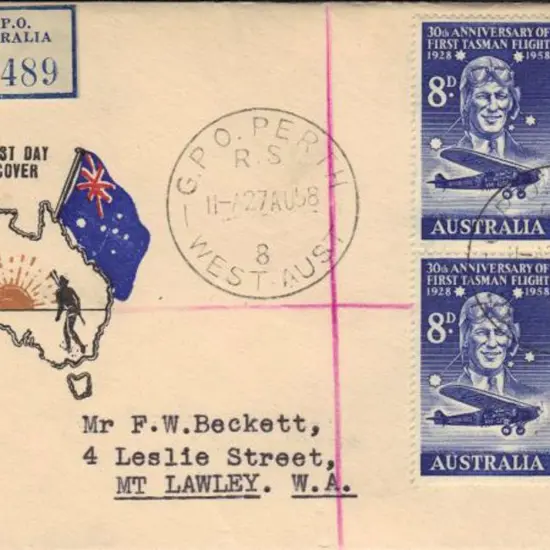 1958 (27th Aug) 8d Tasman & Kingsford Smith block ...