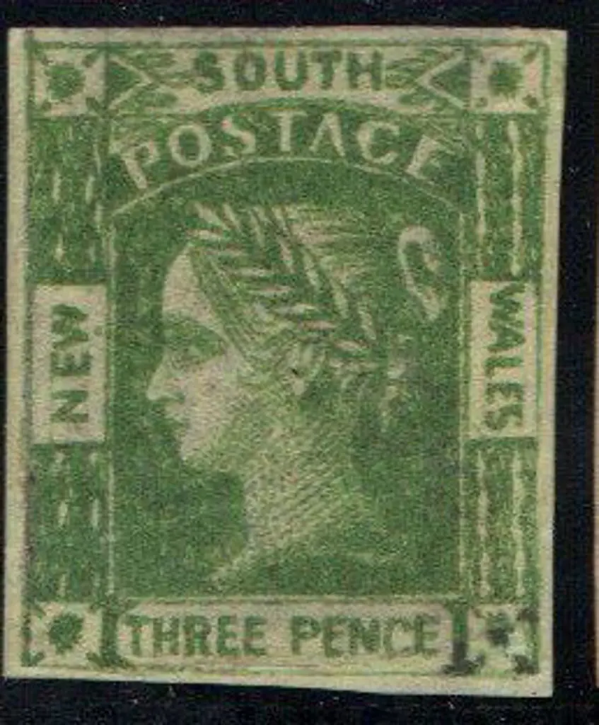 1854 3d yellow green Laureate with 4 margins. MLH ... Image 1++