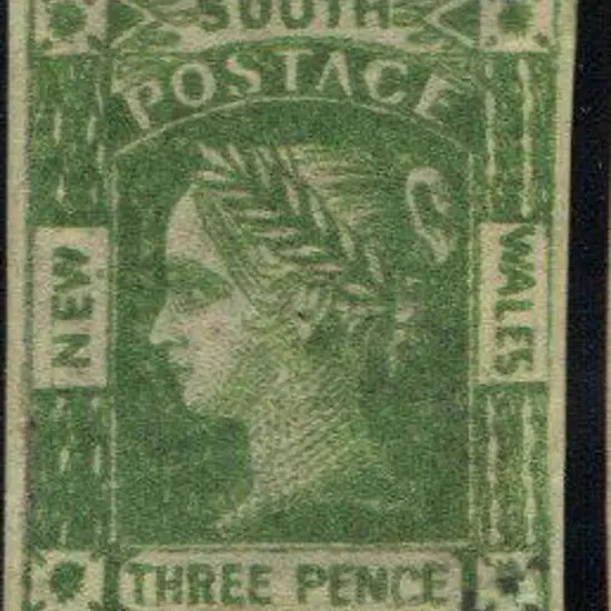 1854 3d yellow green Laureate with 4 margins. MLH ...