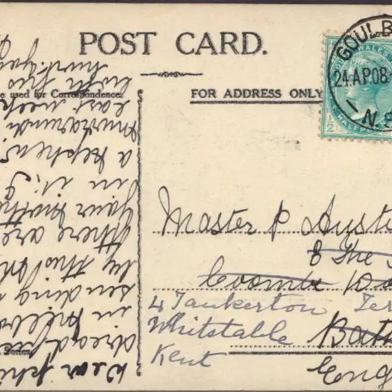 1908 (24th April) Postcard with 2 strikes of ...