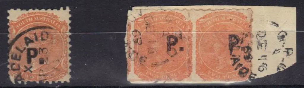 1868/76 2d roulette with "P" ovpt (Police) on pair ... Image 1++