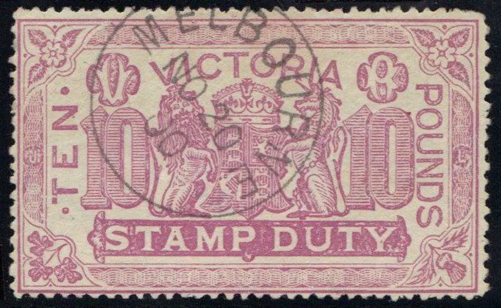 1884 £10 mauve fine used with neat Melbourne NO 20 ... Image 1++