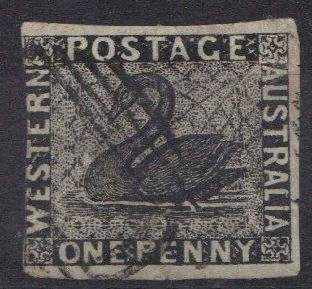 1854 1d black fine used with light void grid pmk. ... Image 1++