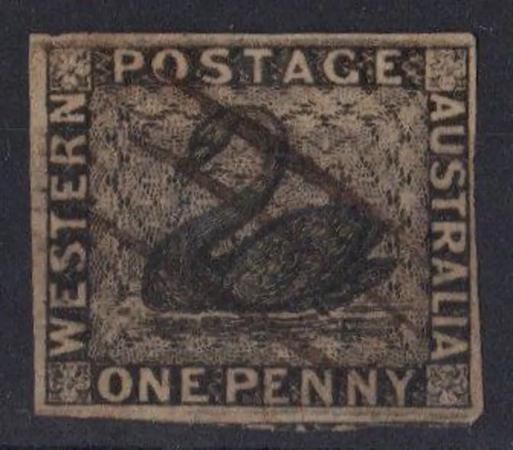 1854 1d black imperf with 4 margins & cancelled ... Image 1++