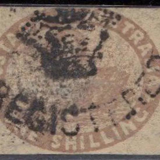 1855 1/- grey brown with margins close above & ...