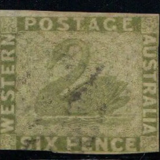 1860 6d sage-green swan with three clear to large ...