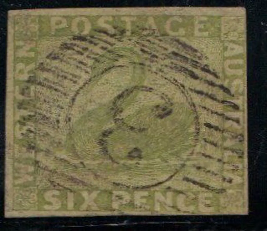 1861 6d sage-green imperforate swan with 4 clear ... Image 1++