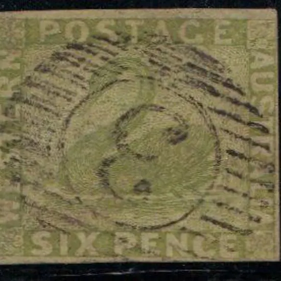 1861 6d sage-green imperforate swan with 4 clear ...