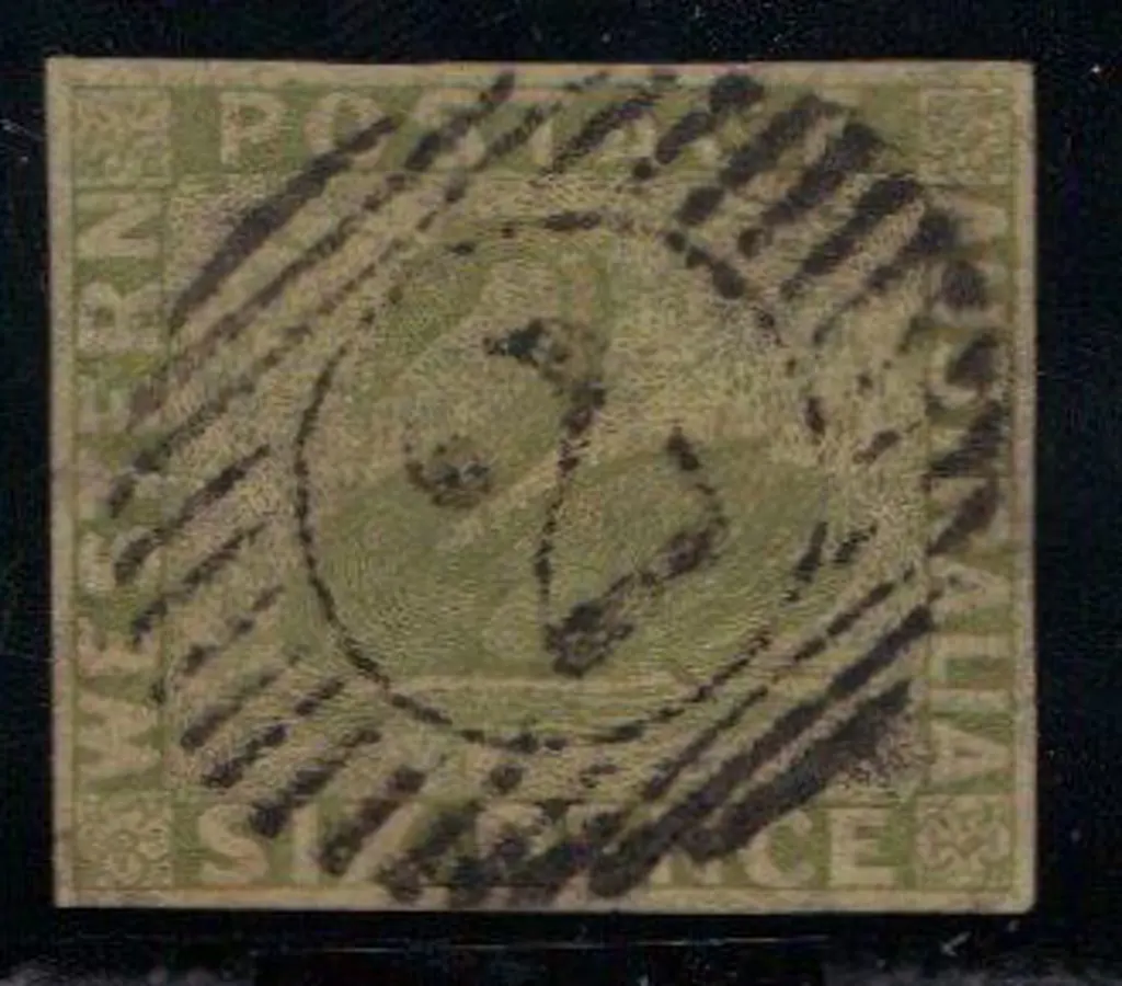1861 6d sage-green imperforate swan with 4 clear ... Image 1++