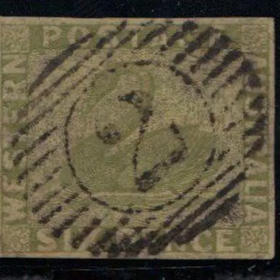 1861 6d sage-green imperforate swan with 4 clear ...