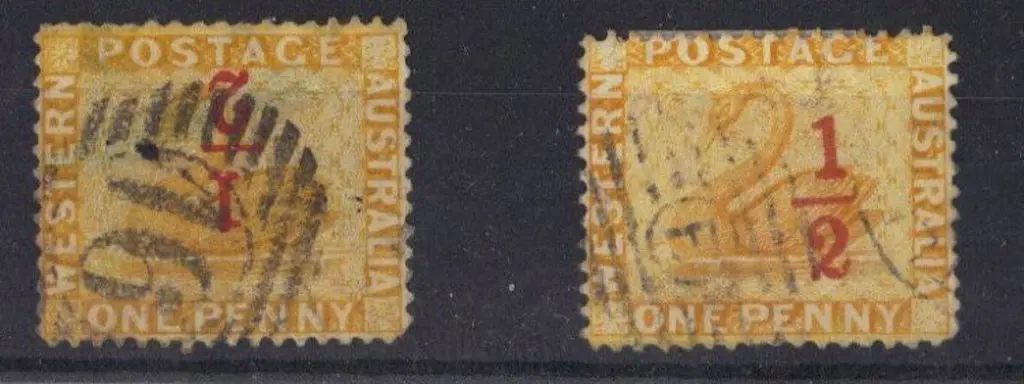 1884 ½d on 1d yellow surcharge forgeries, one ... Image 1++