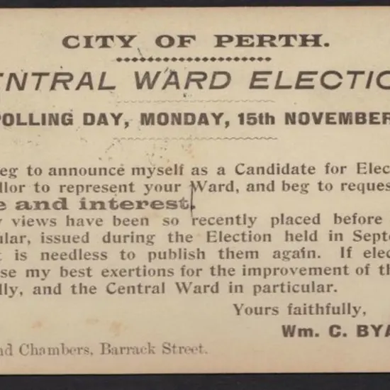 1897 (8th Nov) ½d brown Post Card with PERTH WA ...
