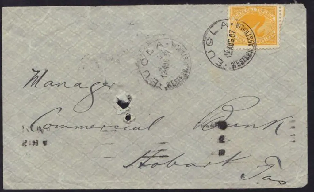 1907 (12th Aug) Eucla A26 (R2) tied to 2d yellow ... Image 1++