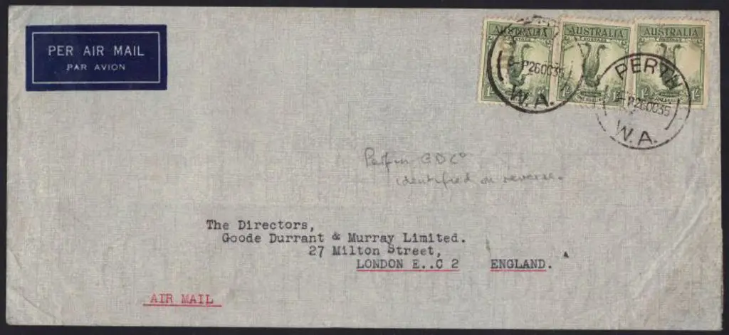 1935 (26th Oct) GDCo Perfined 1/- large lyrebirds ... Image 1++
