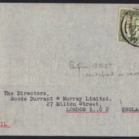 1935 (26th Oct) GDCo Perfined 1/- large lyrebirds ...