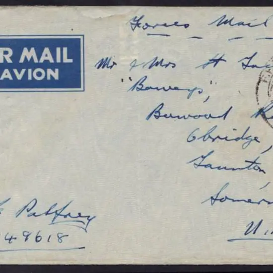 1945 (23rd Nov) stampless airmail cover to U.K. ...