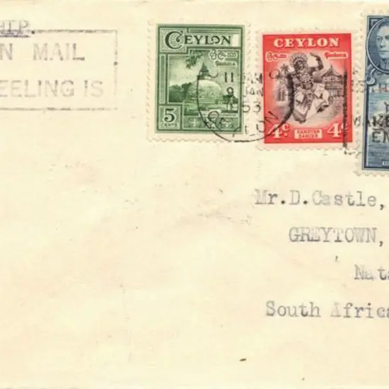 1953 cover bearing Ceylon franking (15¢) & showing ...