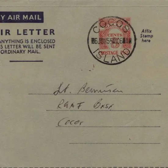 1955 locally used airletter bearing imprinted ...