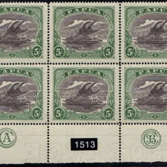 Papua 1916 5/- black & deep green CA & JBC ...