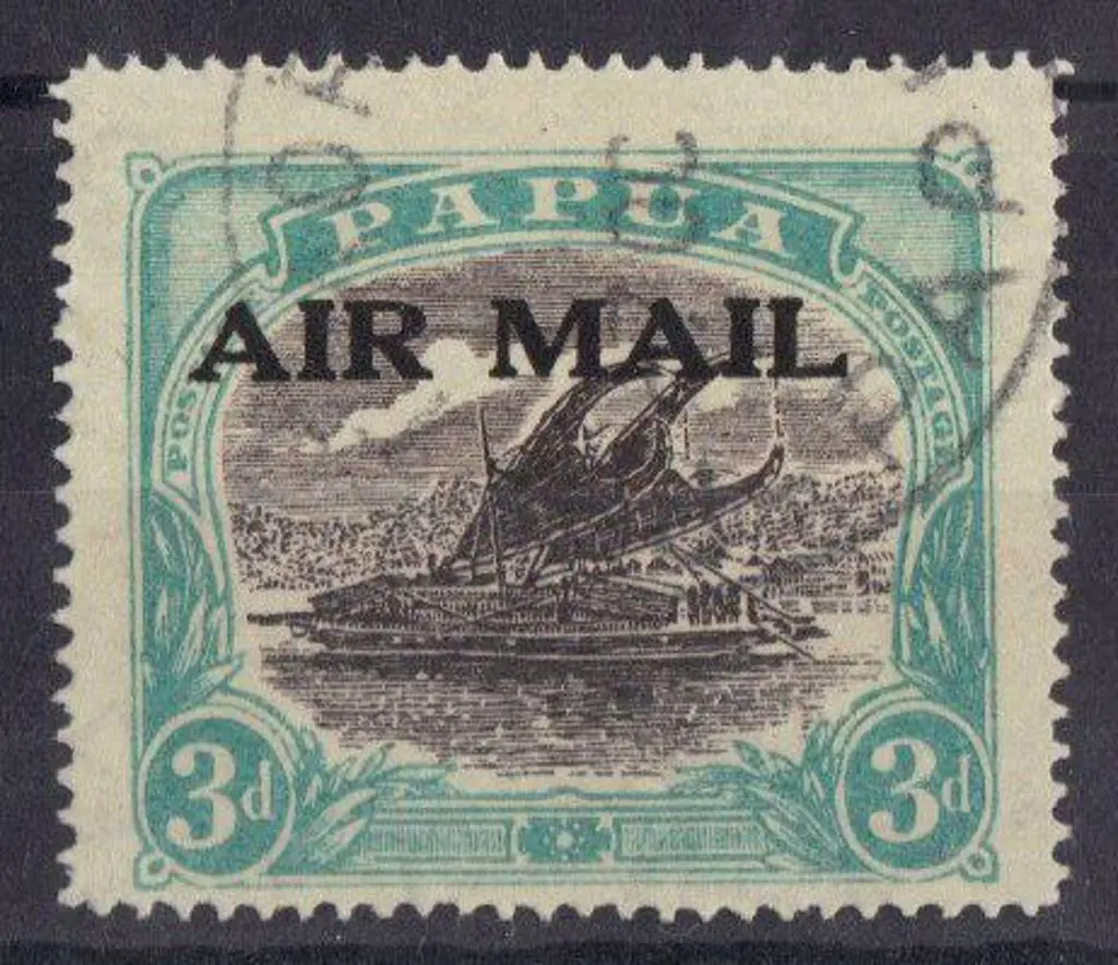 Papua 1929 3d sepia-black & bright blue-green AIR ... Image 1++