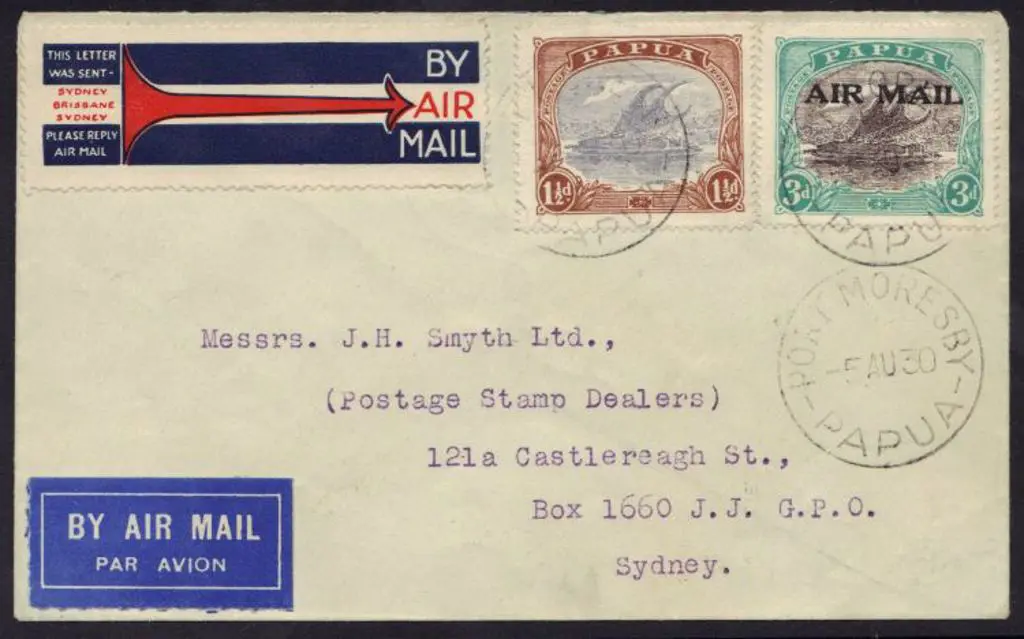 Papua 1930 (5th Aug) airmail cover Port Moresby to ... Image 1++