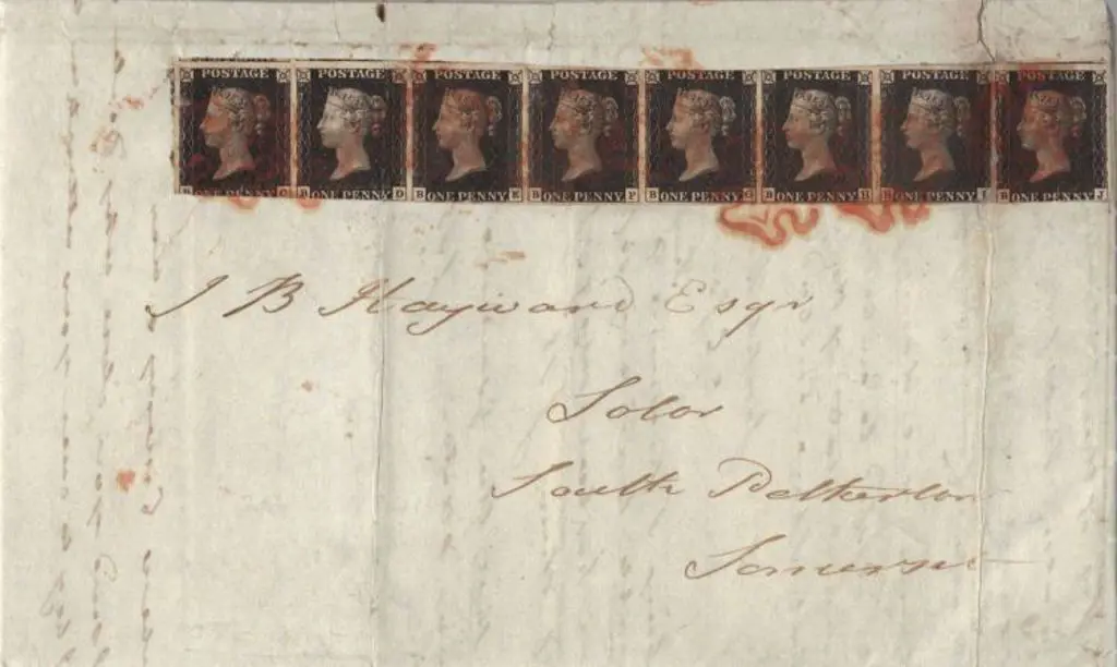 1840 1d black Plate 8. Joined vertical strip of 8 ... Image 1++