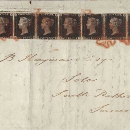 1840 1d black Plate 8. Joined vertical strip of 8 ...