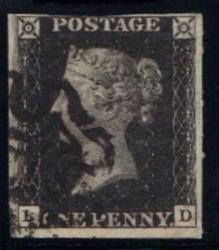1840 1d black with black MC. Lettered LD with 3 ... Image 1++