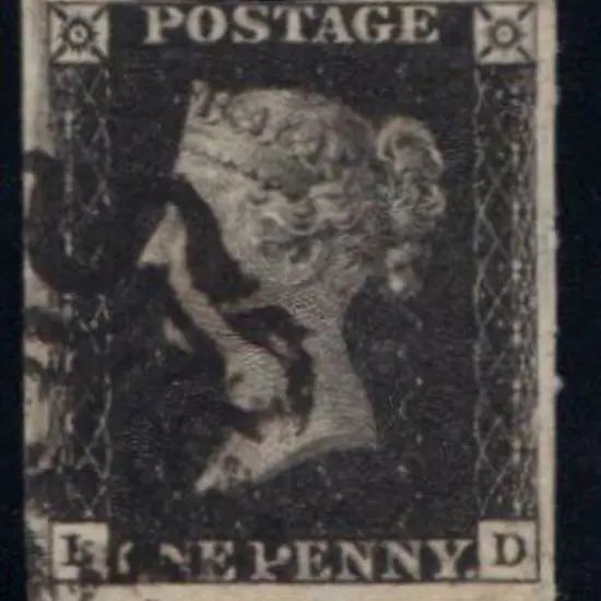 1840 1d black with black MC. Lettered LD with 3 ...