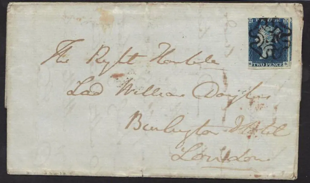 1840 2d blue Plate 1 on Burlington Hotel address ... Image 1++
