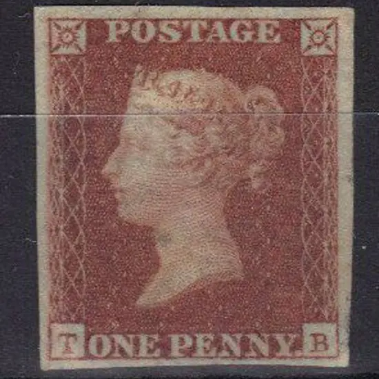 1841 1d deep red brown QV on blued paper with 4 ...