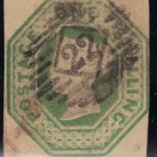 1847 1/- green embossed with 3 clear margins & ...