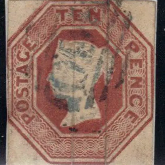 1848 10d brown embossed on piece with four close ...
