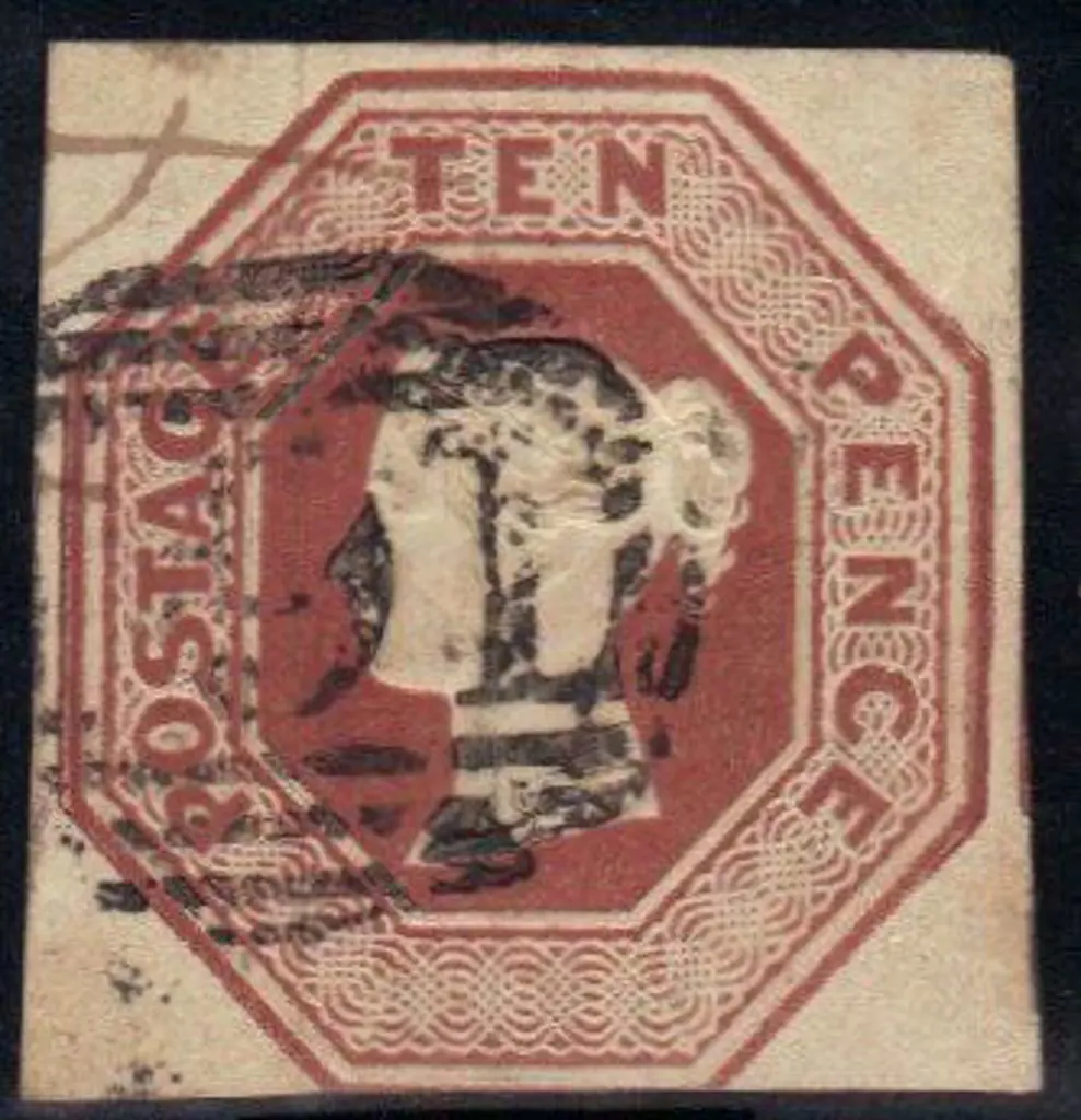 1848 10d brown embossed with three good to large ... Image 1++
