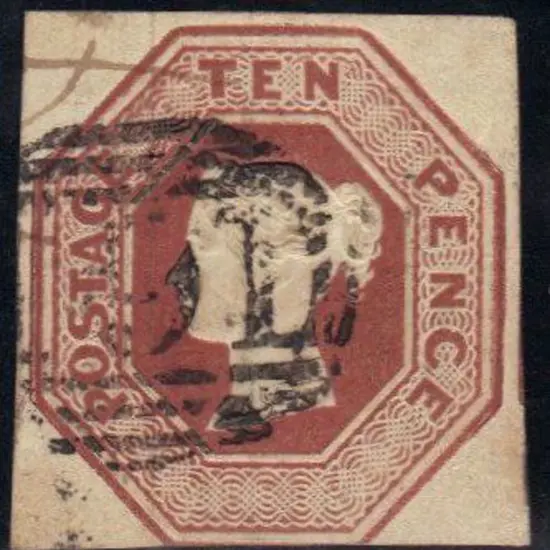 1848 10d brown embossed with three good to large ...